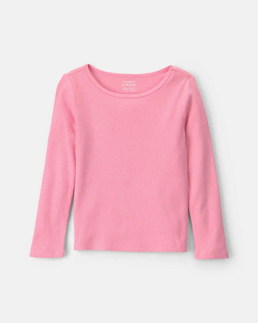 Girls Long-Sleeve Rib Top - Pink