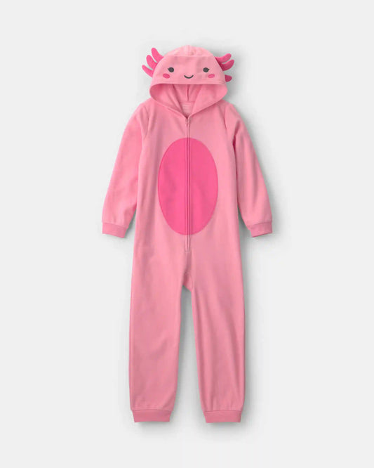 Girls 1-Piece Axolotl Halloween Fleece Pajama Costume - Pink