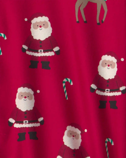 Adult 2-Piece Beige Santa Christmas Fleece Loose Fit Pajama Set - Red
