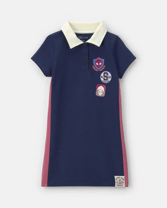 Girls ©Marvel Spider-Man French Terry Polo Dress - Navy Blue