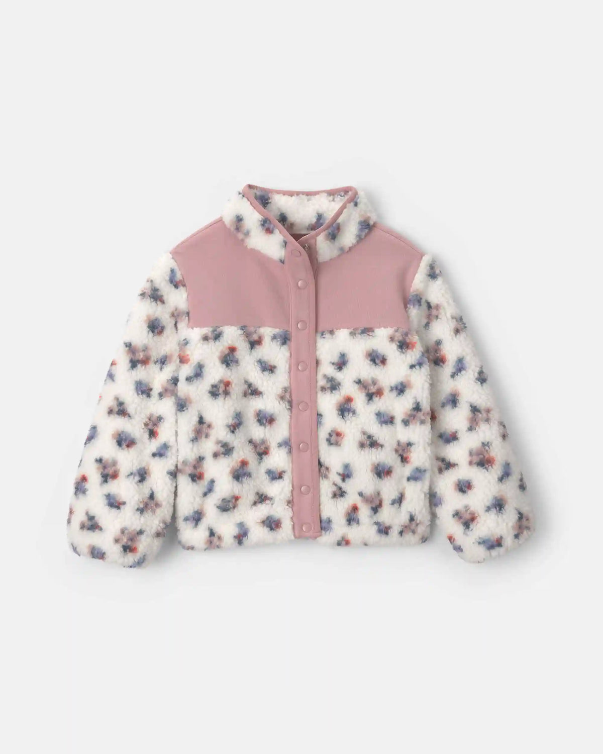 Girls Floral Fleece Jacket - Pink/White