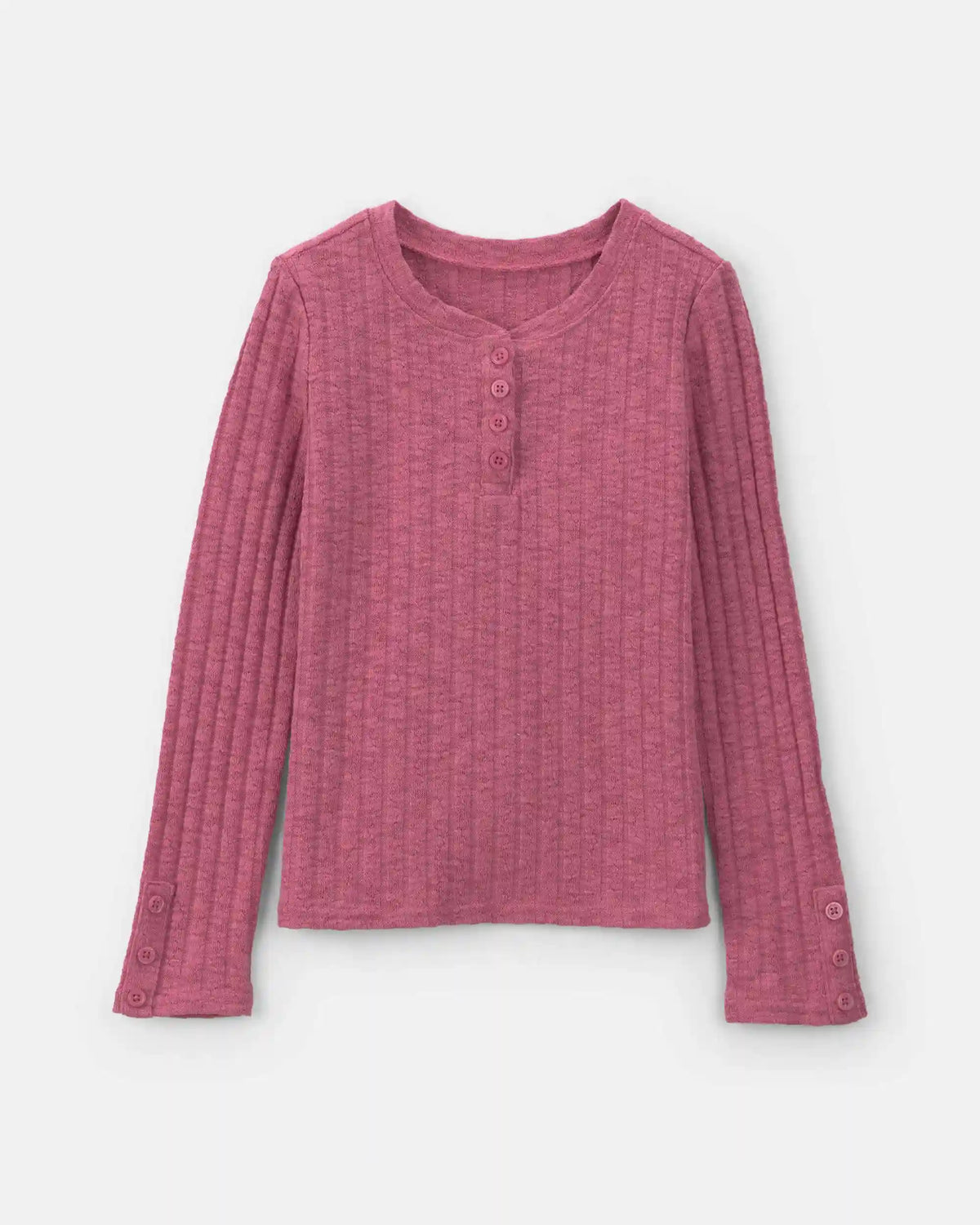 Girls Ribbed Long-Sleeve Henley Top - Pink