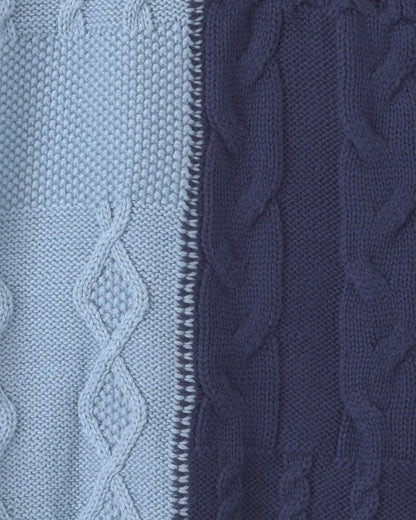 Boys Cable Knit Fair Isle Baggy Sweater - Navy Blue/Light Blue
