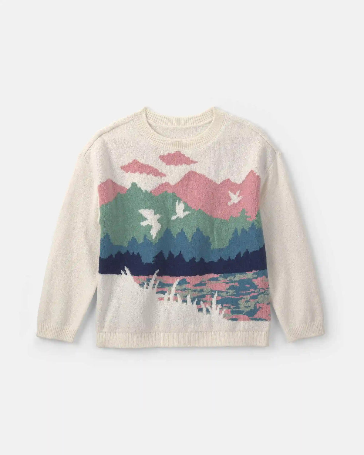 Girls Duck Landscape Sweater - Cream/Green