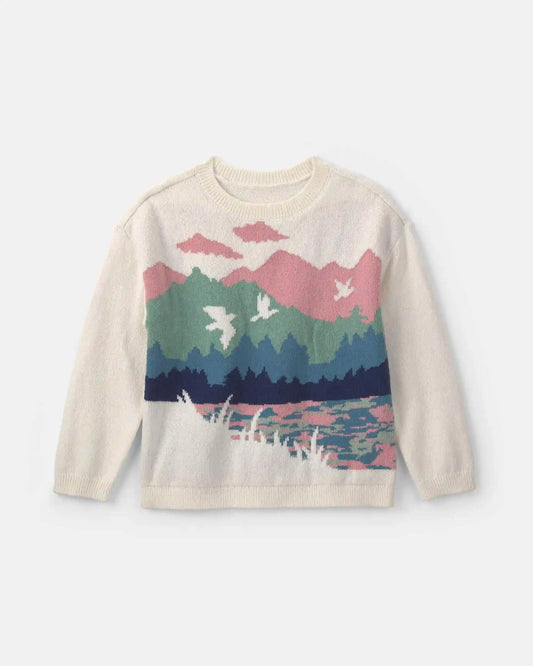 Girls Duck Landscape Sweater - Cream/Green