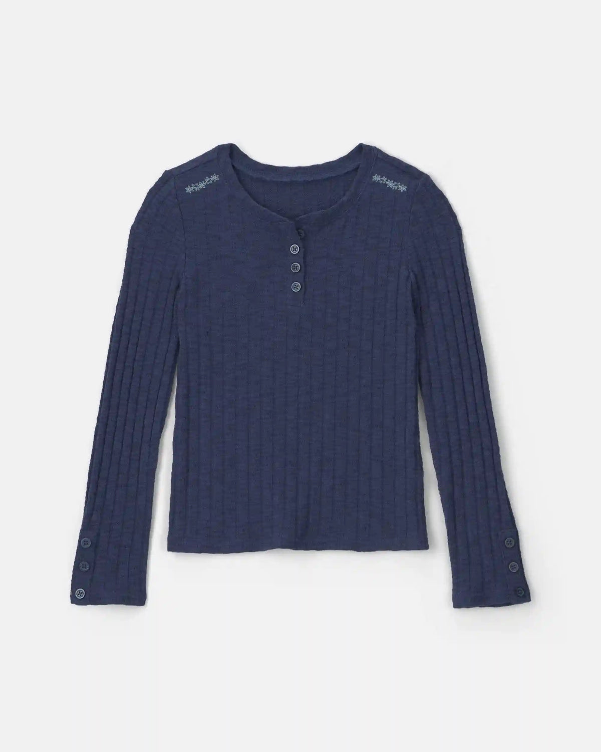 Girls Long-Sleeve Henley T-Shirt - Navy Blue