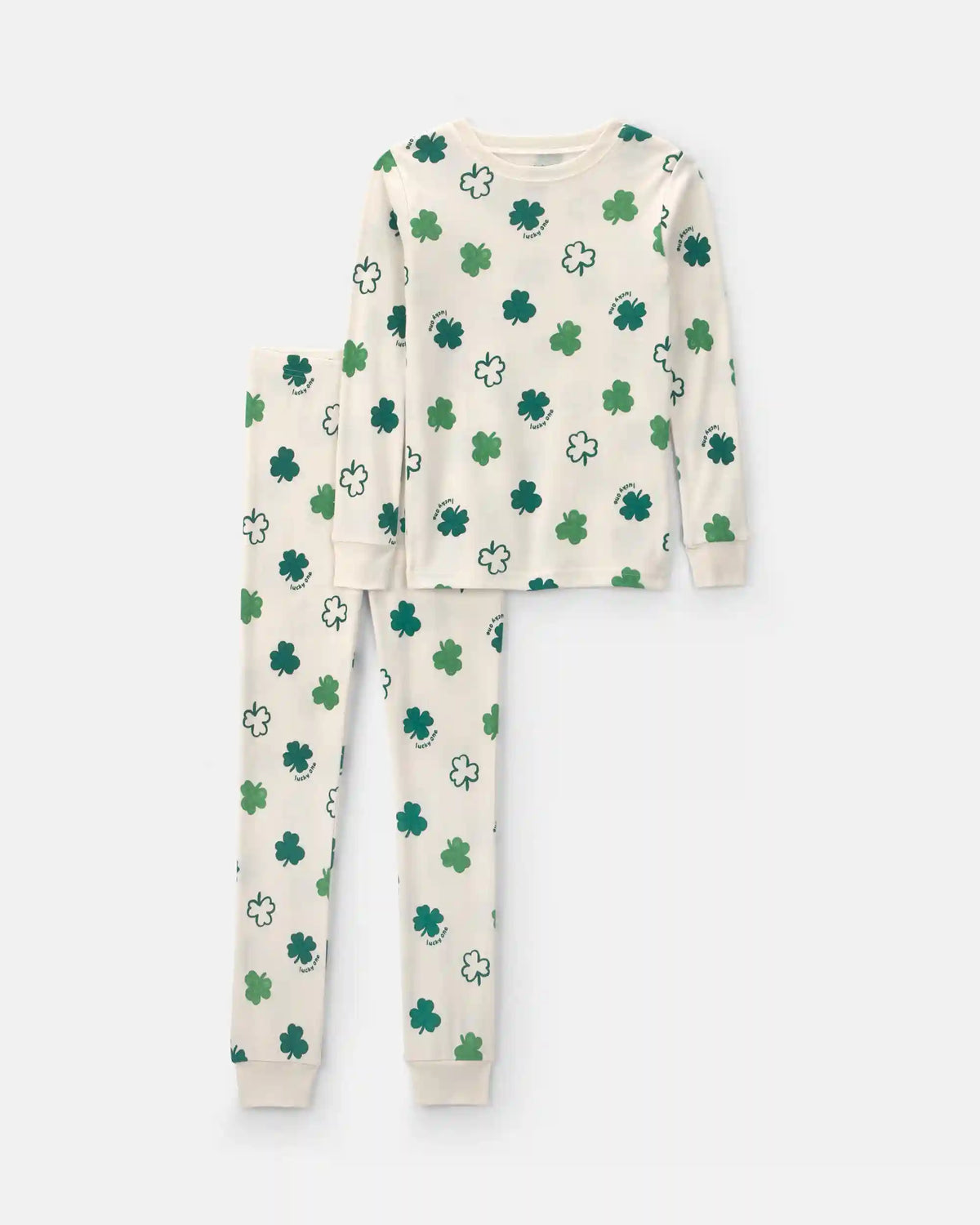 Kids St Patrick's Day Cotton Snug Fit 2-Piece Pajama Set - Green/Cream
