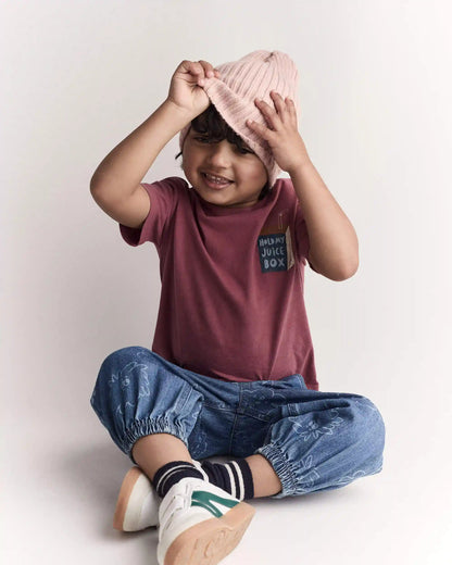 Toddler 'Hold My Juice Box' Short-Sleeve Relaxed Graphic Tee - Burgundy