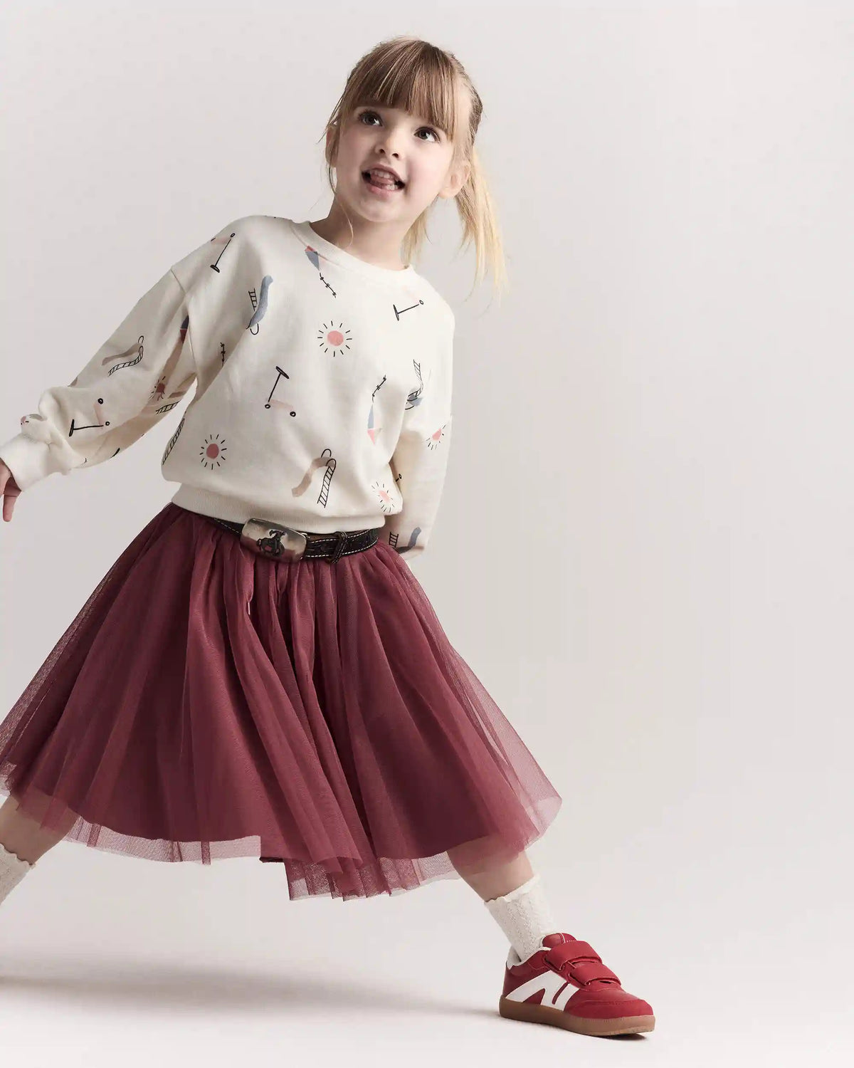 Toddler Girl Avenue Twirl™ Midi Skirt with Tulle - Burgundy