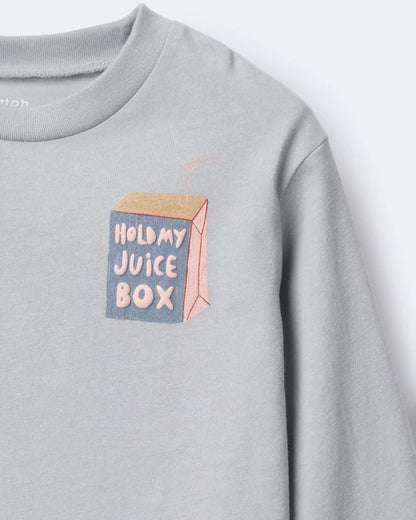 Toddler 'Hold My Juice Box' Long-Sleeve Relaxed Graphic Tee - Light Blue