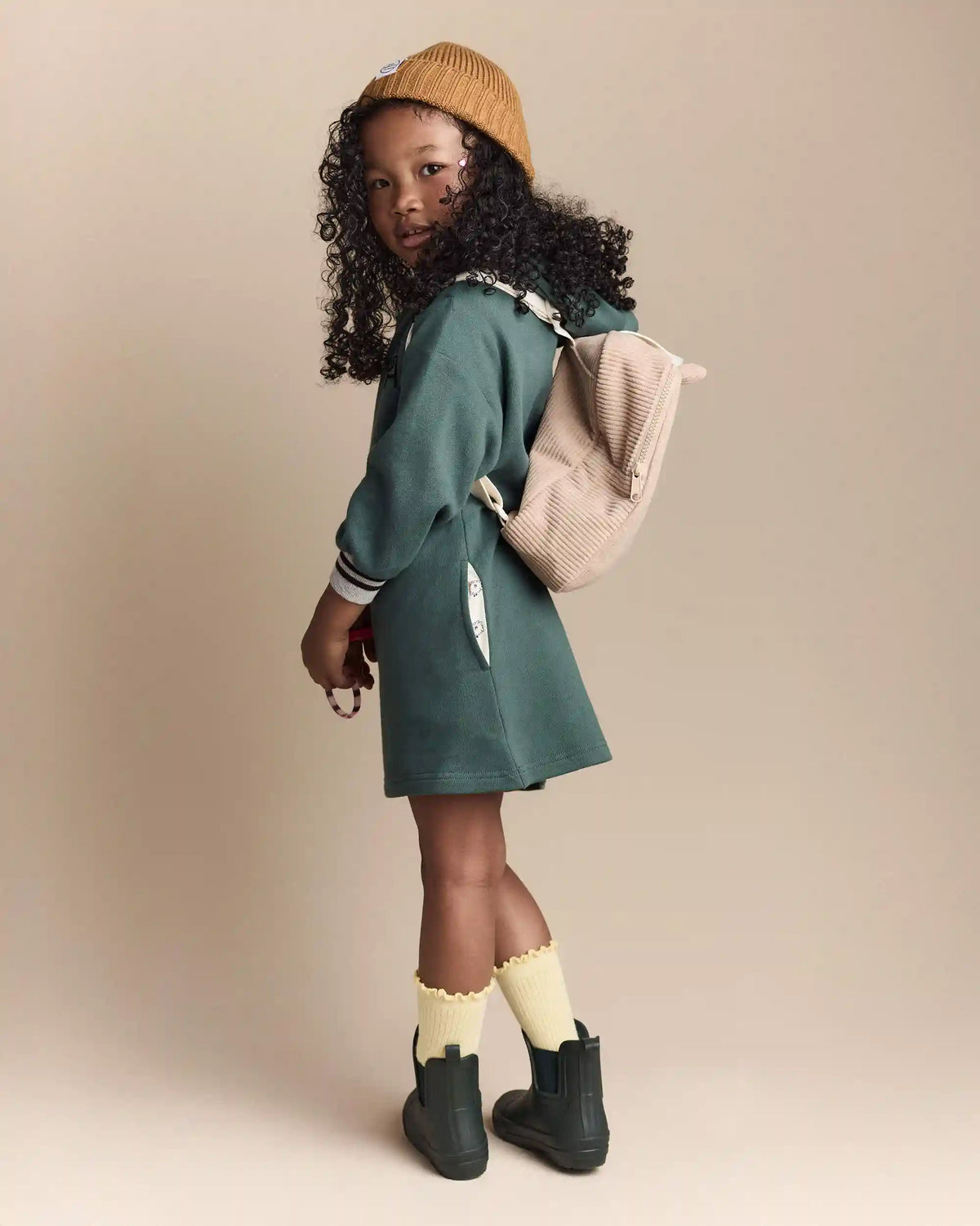 Toddler Girl Long-Sleeve Hooded Sweatshirt Dress - Green