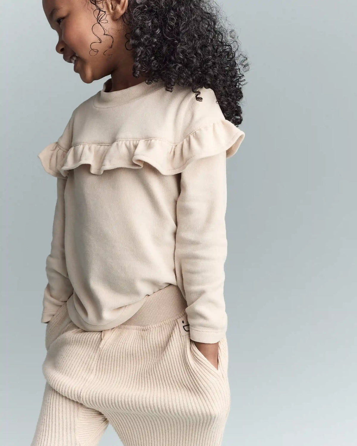 Toddler Girl Mock Neck Ruffle Top - Khaki