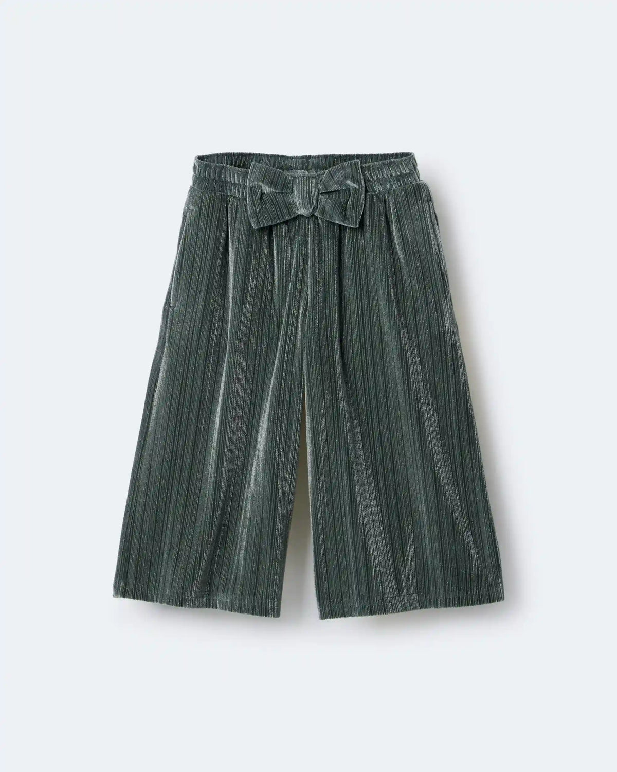 Toddler Girl Velvety Wide-Leg Pant with Bow - Dark Green