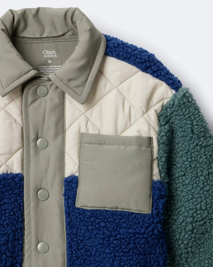 Toddler Boy Colorblock Sherpa Jacket - Blue/Cream