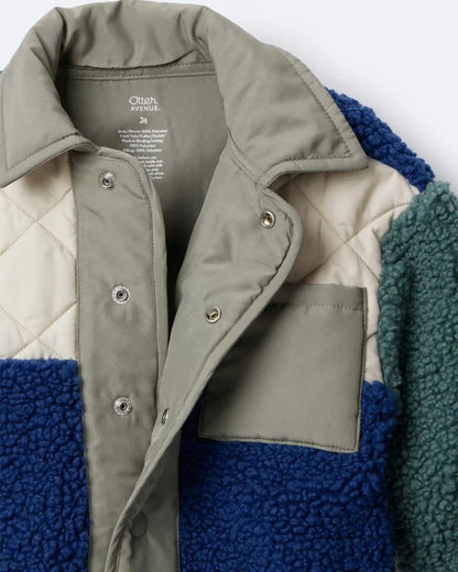 Toddler Boy Colorblock Sherpa Jacket - Blue/Cream