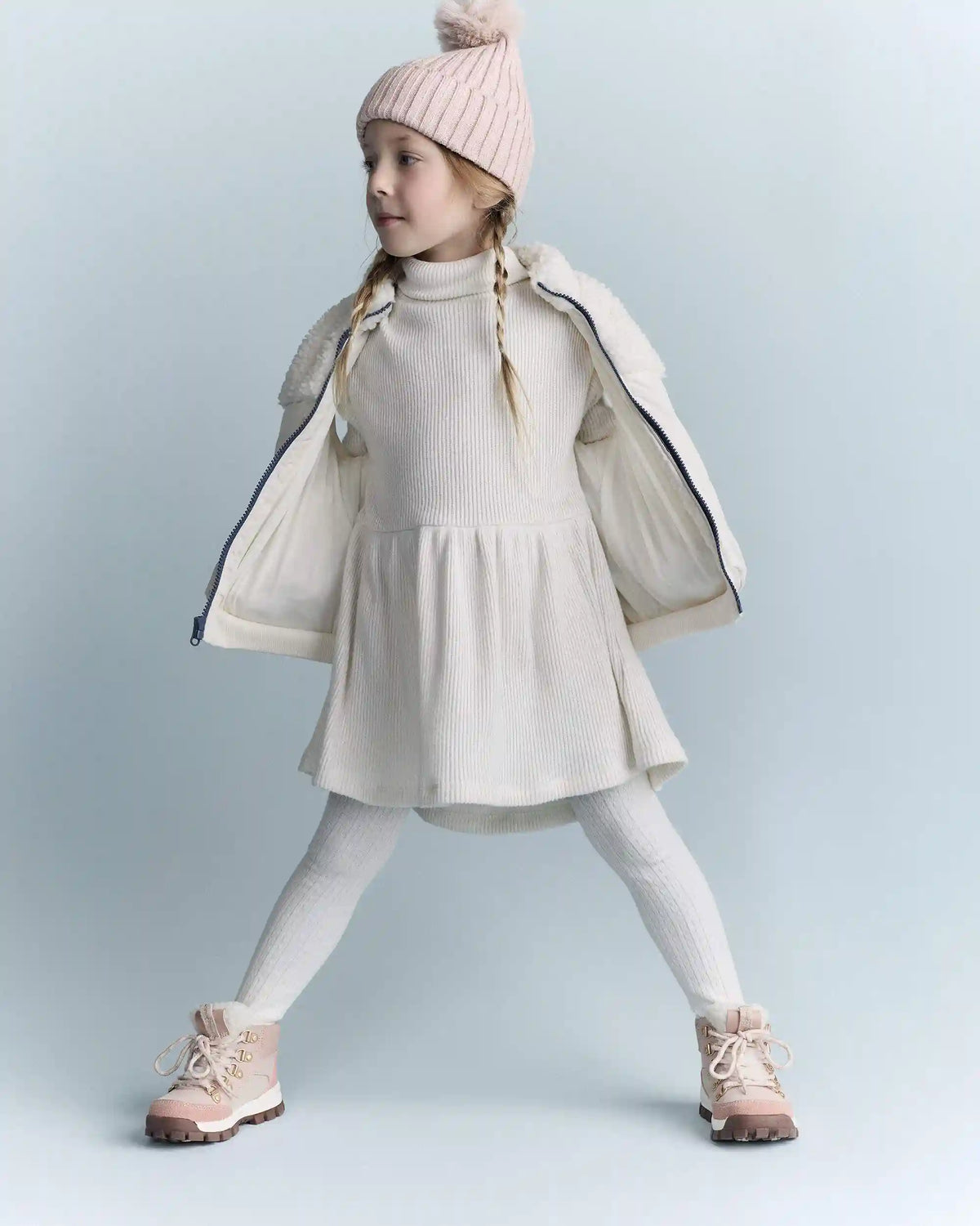 Toddler Sherpa Ski Puffer Vest - Cream