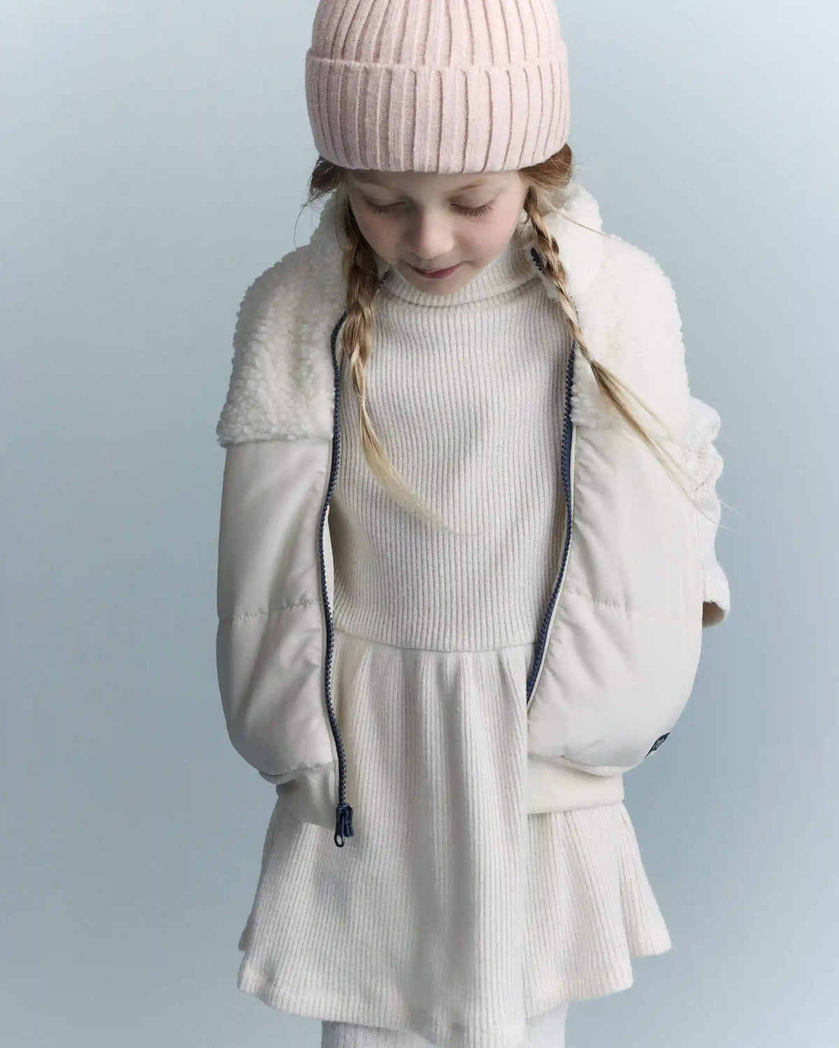 Toddler Sherpa Ski Puffer Vest - Cream