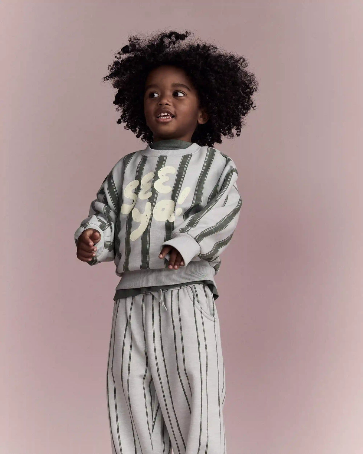 Toddler 'See Ya!' Striped Dolman-Sleeve Sweatshirt - Light Blue/Olive