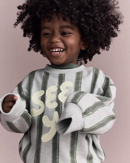 Toddler 'See Ya!' Striped Dolman-Sleeve Sweatshirt - Light Blue/Olive