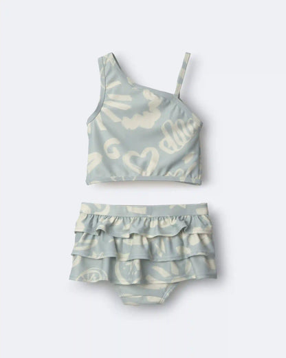 Toddler Girl Tropical One-Shoulder Ruffle Tankini Set - Light Blue