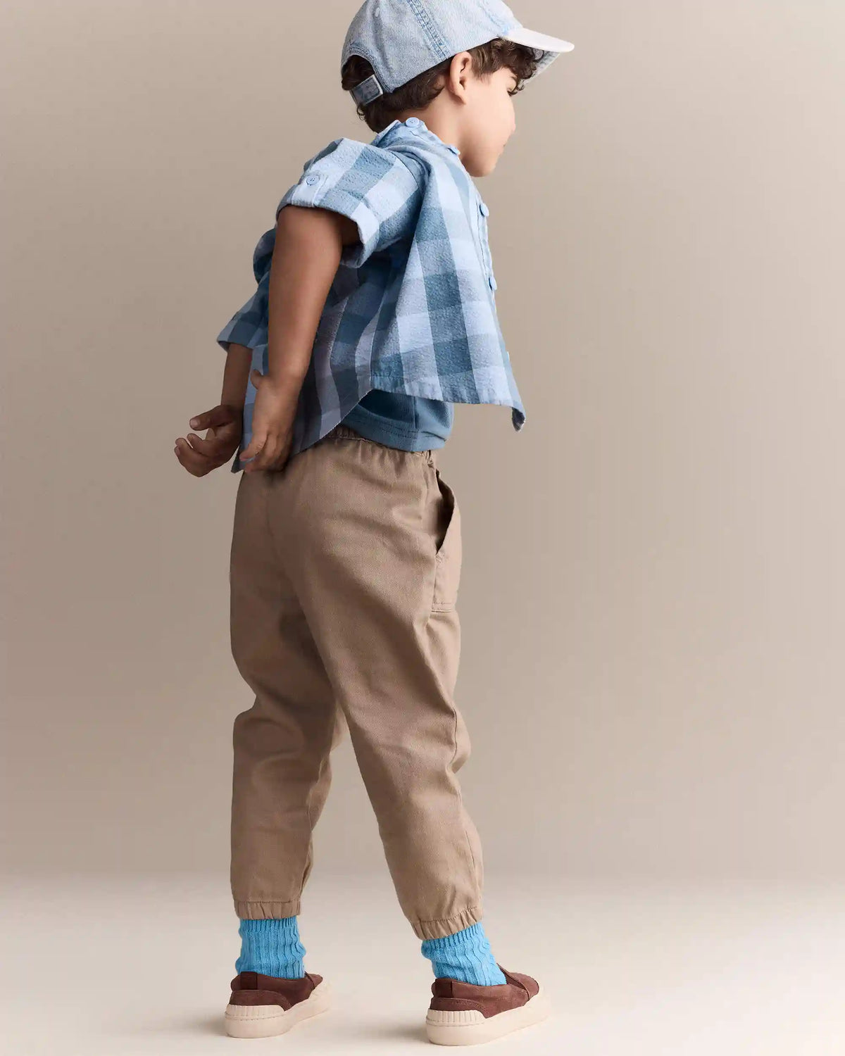 Toddler Boy Button-Down Short-Sleeve Shirt in Plaid - Blue