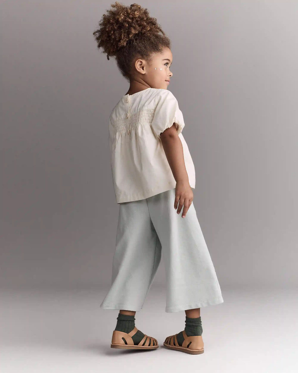 Toddler Girl Smocked Bubble Sleeve Top - Cream