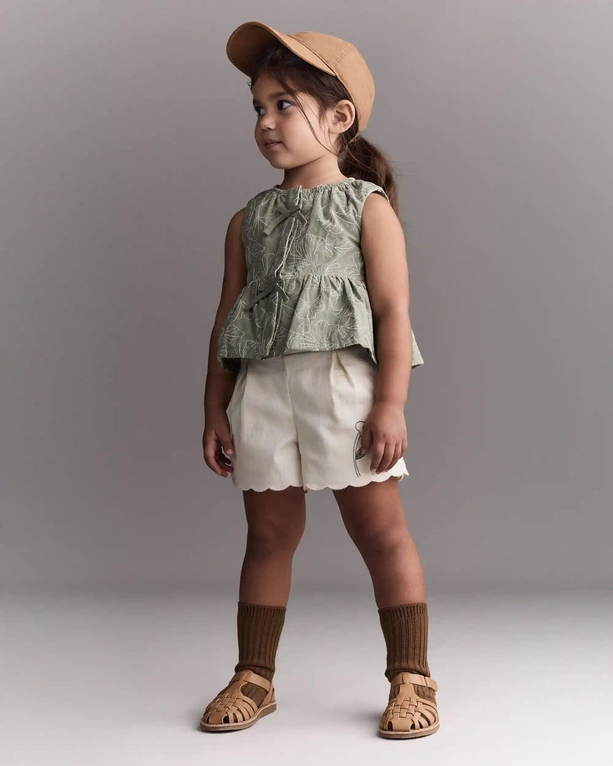 Toddler Girl Embroidered Peplum Top in Floral Print - Green