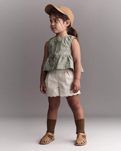 Toddler Girl Embroidered Peplum Top in Floral Print - Green