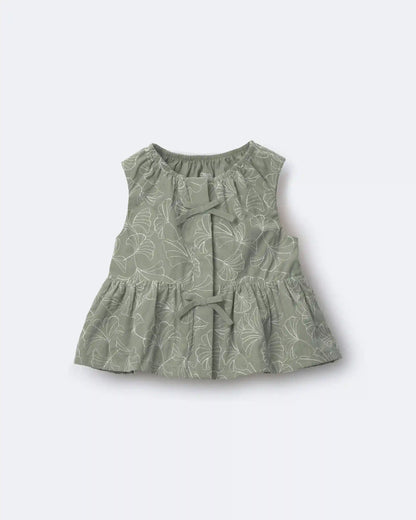 Toddler Girl Embroidered Peplum Top in Floral Print - Green