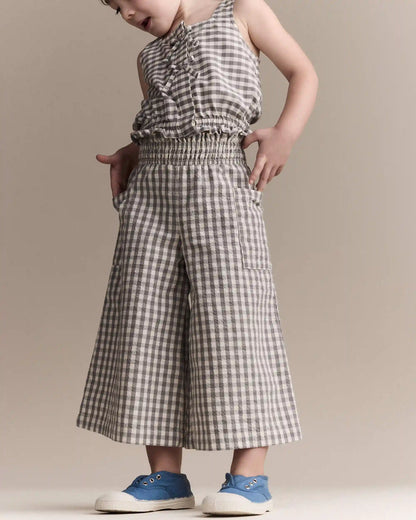 Toddler Girl Gingham Smocked Wide Leg Pant - Cream/Grey