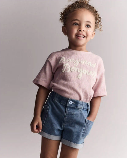 Toddler Girl Mom Shorts in Denim
