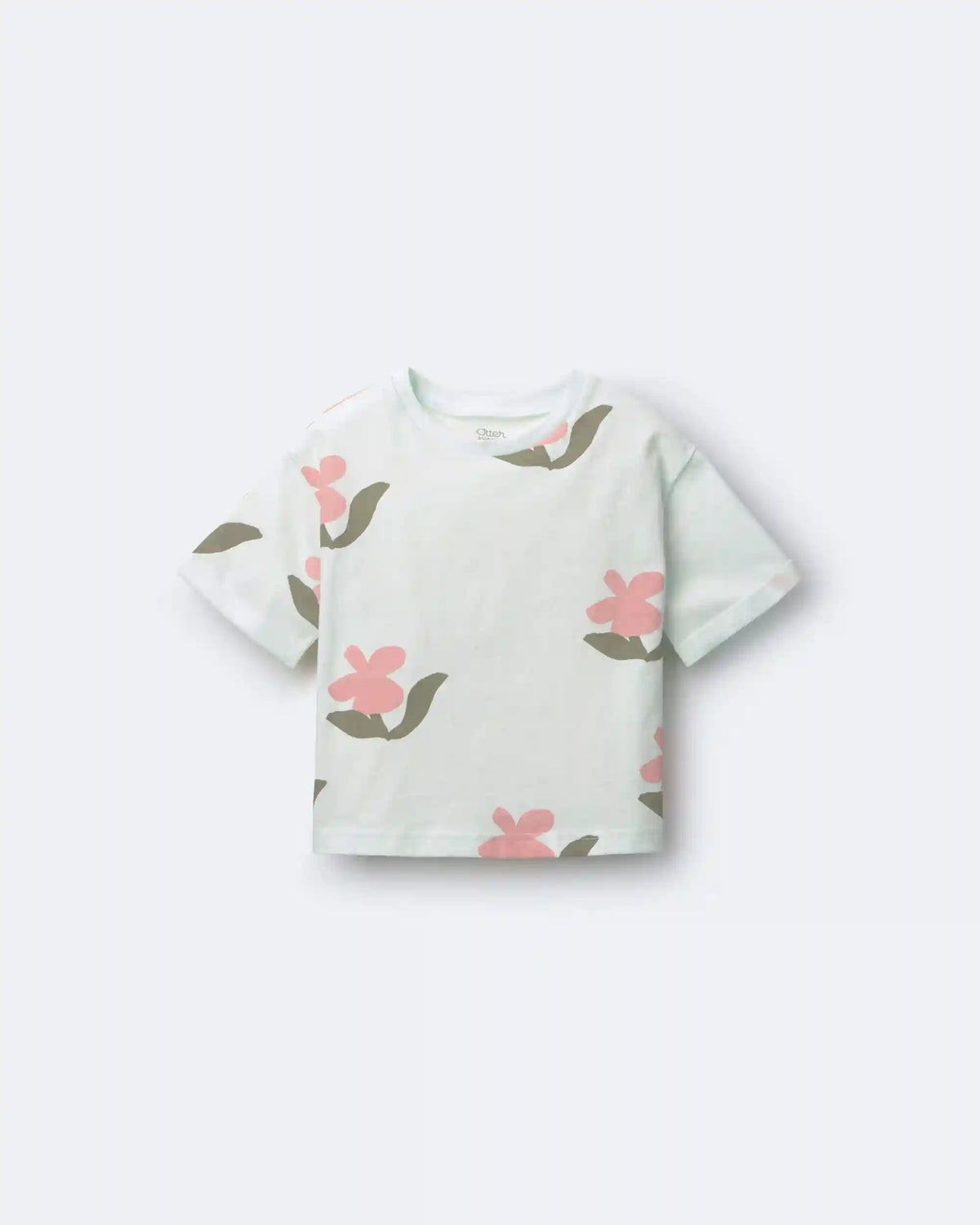 Toddler Girl Rolled Cuff Tee in Floral Print - Light Green