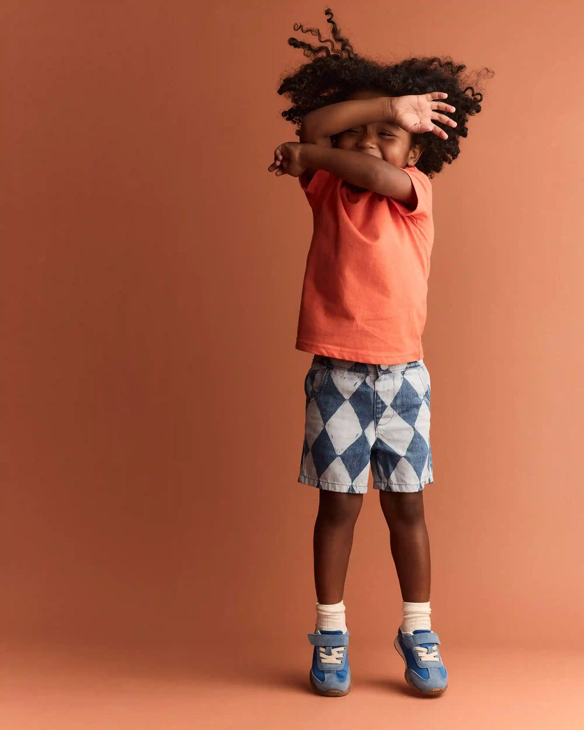 Toddler Boy Bermuda Shorts in Diamond Denim Print
