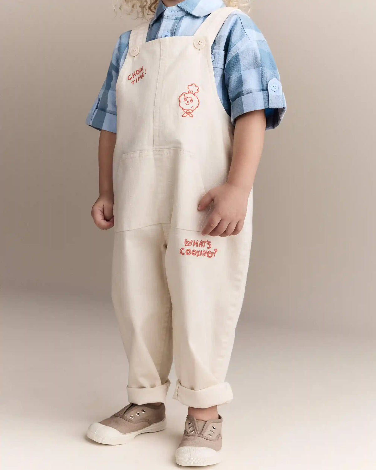 Toddler 'What's Cooking' Overall with Kanga Pocket - Cream