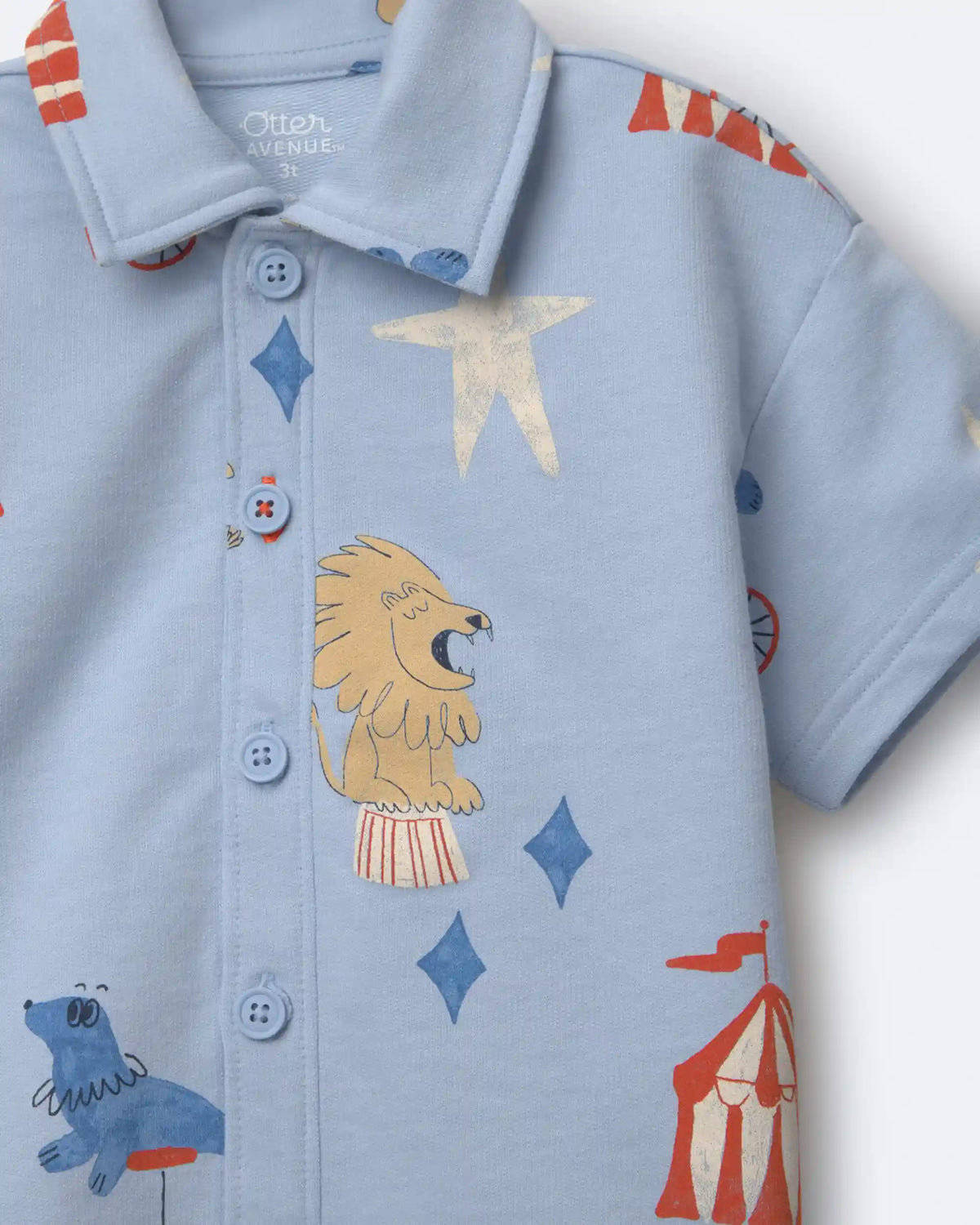 Toddler Boy Button-Down Short-Sleeve Shirt in Circus Print - Blue