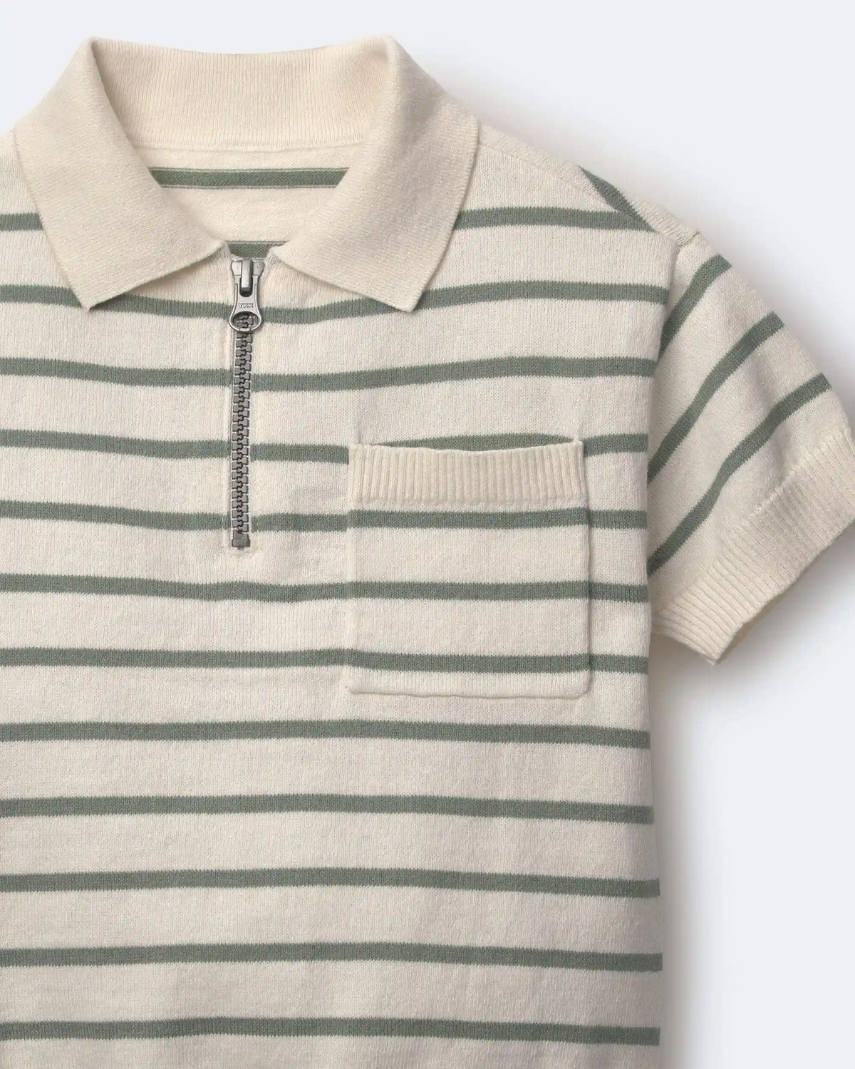 Toddler Boy Knit Zip-Up Polo in Stripes - Cream