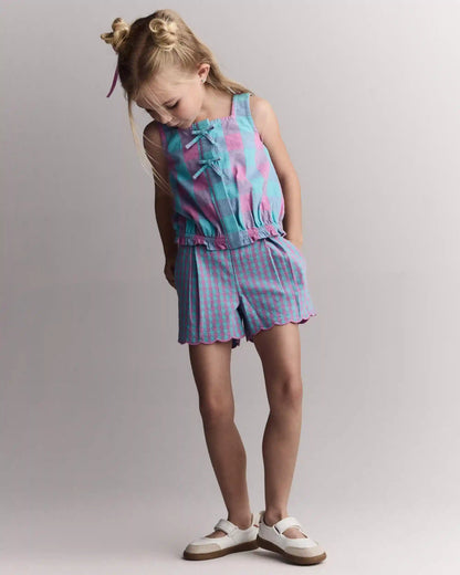 Toddler Girl Scalloped Gingham Shorts - Blue/Purple