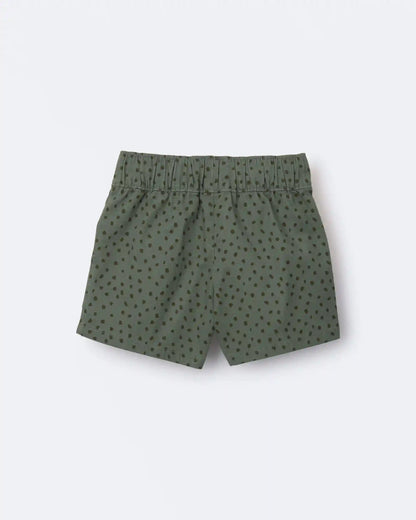 Toddler Standard Shorts with Pockets in Dot Print- Olive