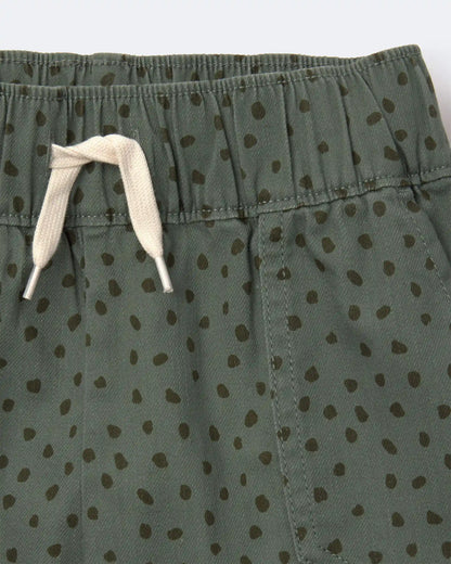 Toddler Standard Shorts with Pockets in Dot Print- Olive