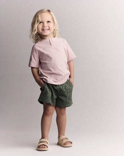 Toddler Standard Shorts with Pockets in Dot Print- Olive