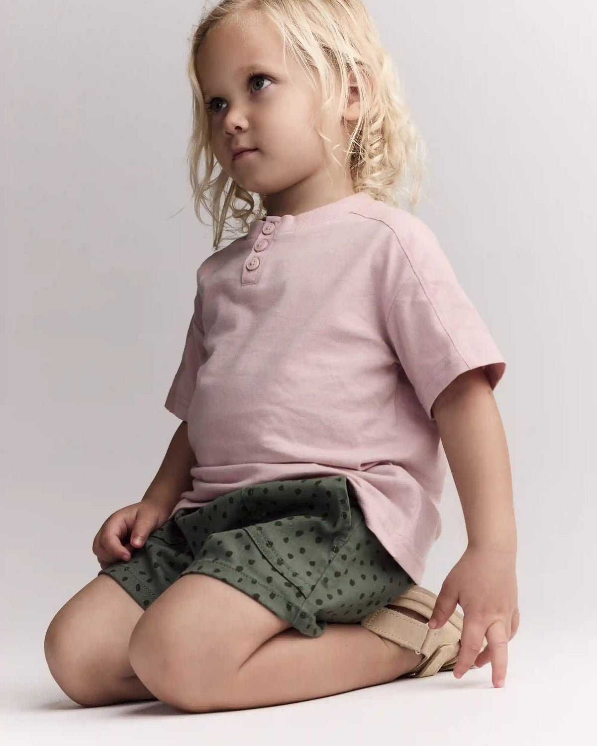 Toddler Standard Shorts with Pockets in Dot Print- Olive