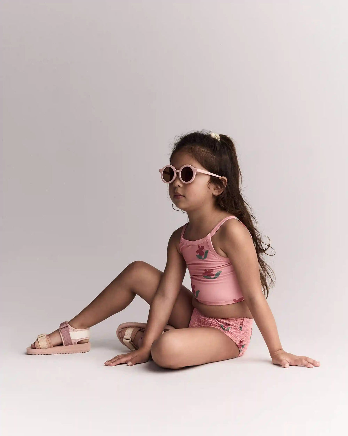 Toddler Girl Smocked Tankini in Floral Print - Pink