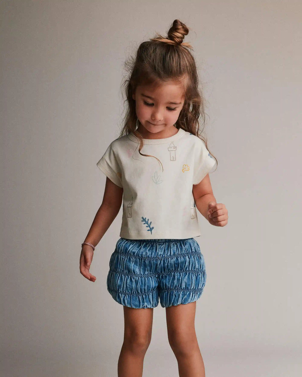 Toddler Girl Boxy Tee in Sandcastle Print - Cream