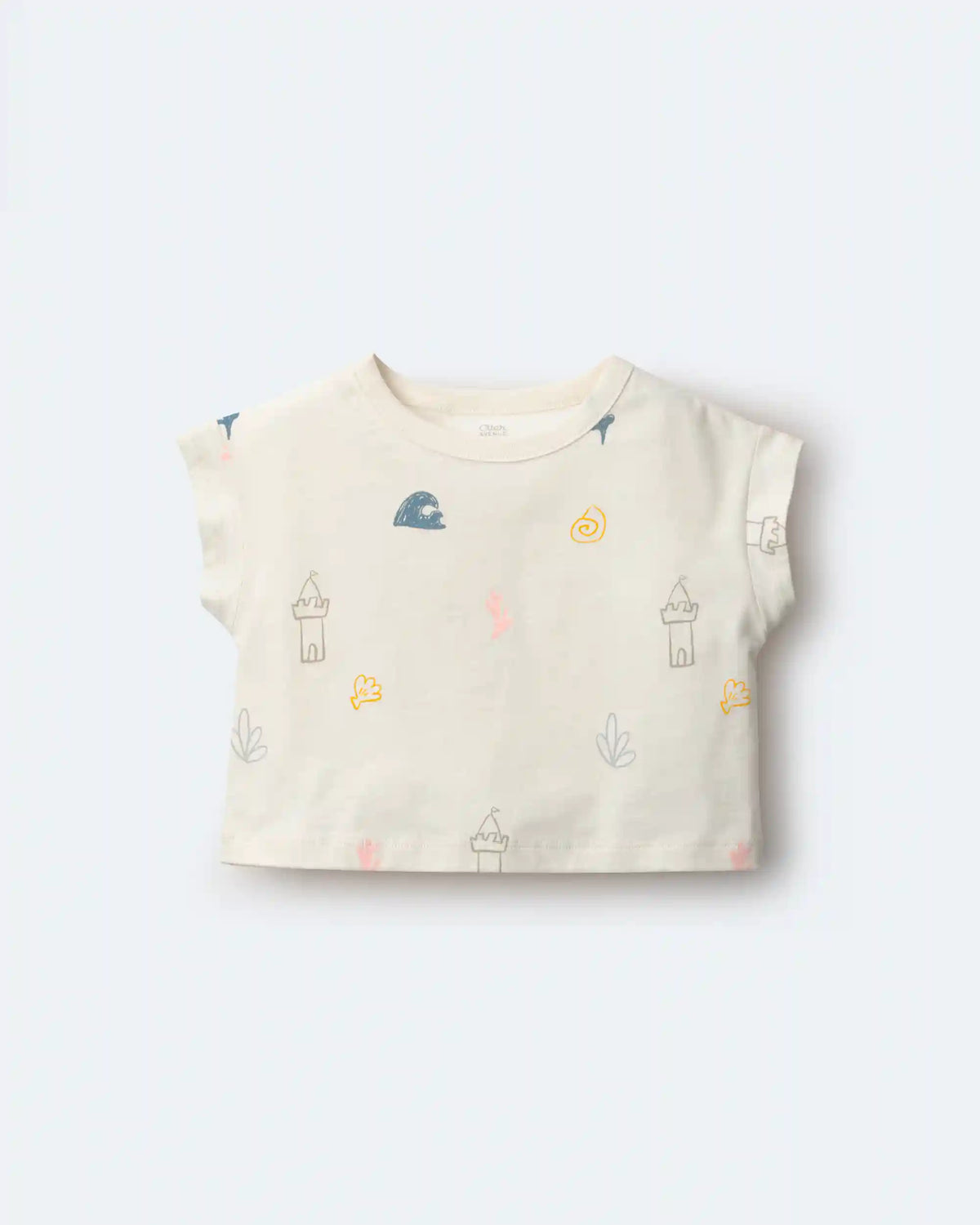 Toddler Girl Boxy Tee in Sandcastle Print - Cream