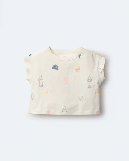 Toddler Girl Boxy Tee in Sandcastle Print - Cream
