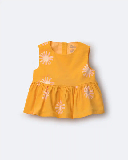 Toddler Girl Peplum Top in Sunny Life Print - Golden Yellow