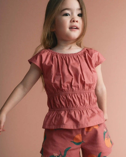 Toddler Girl Elastic Waist Peplum Top - Rose