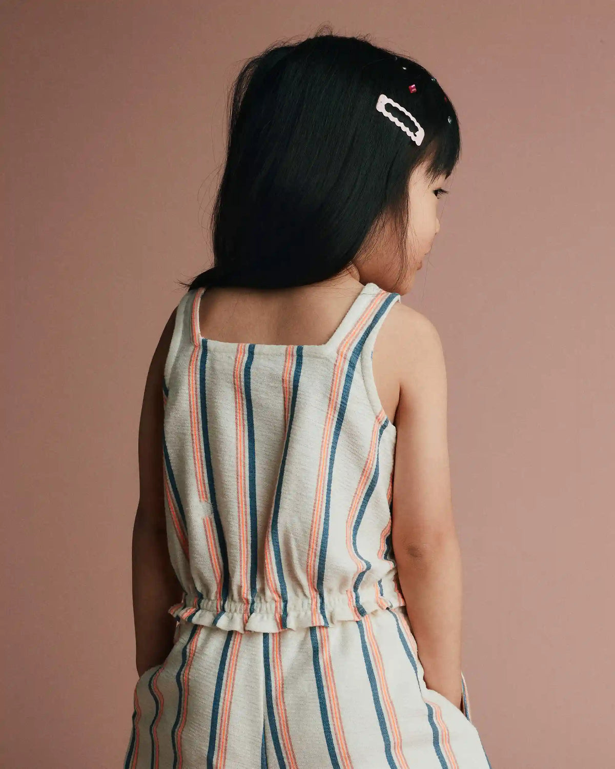 Toddler Girl Smocked Top in Stripes - Cream