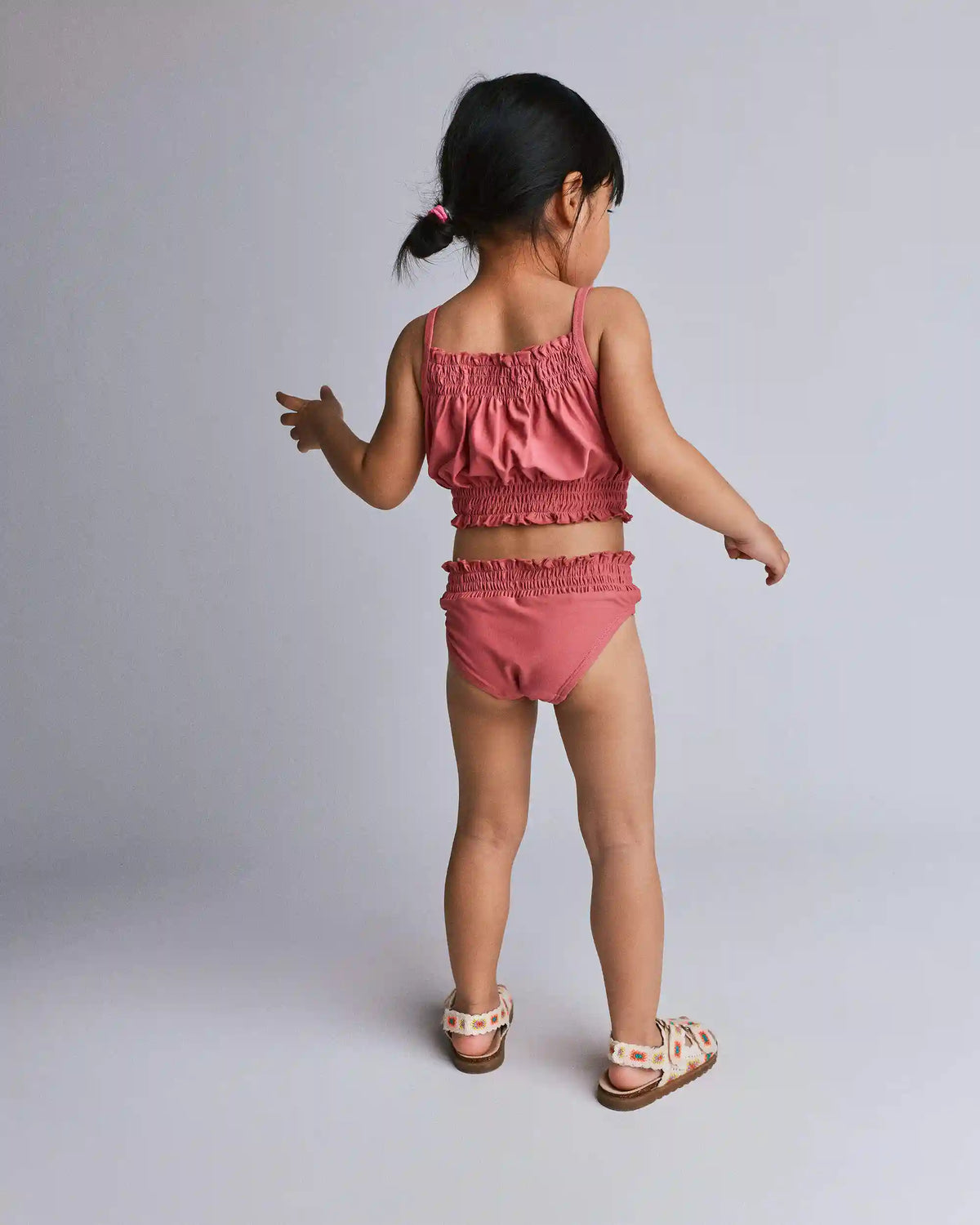Toddler Girl Smocked Tankini Set - Rose