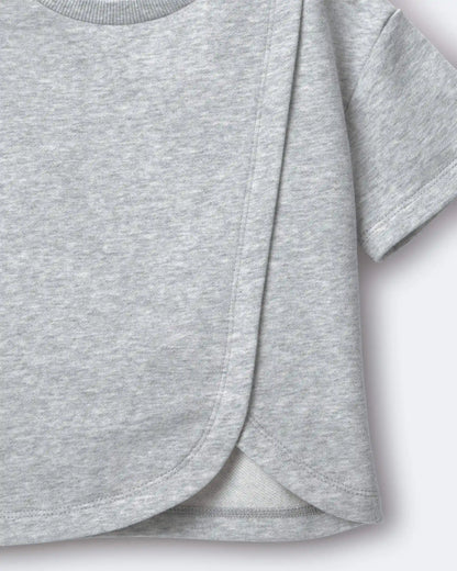 Toddler Girl French Terry Dolphin-Hem Top - Heather Grey